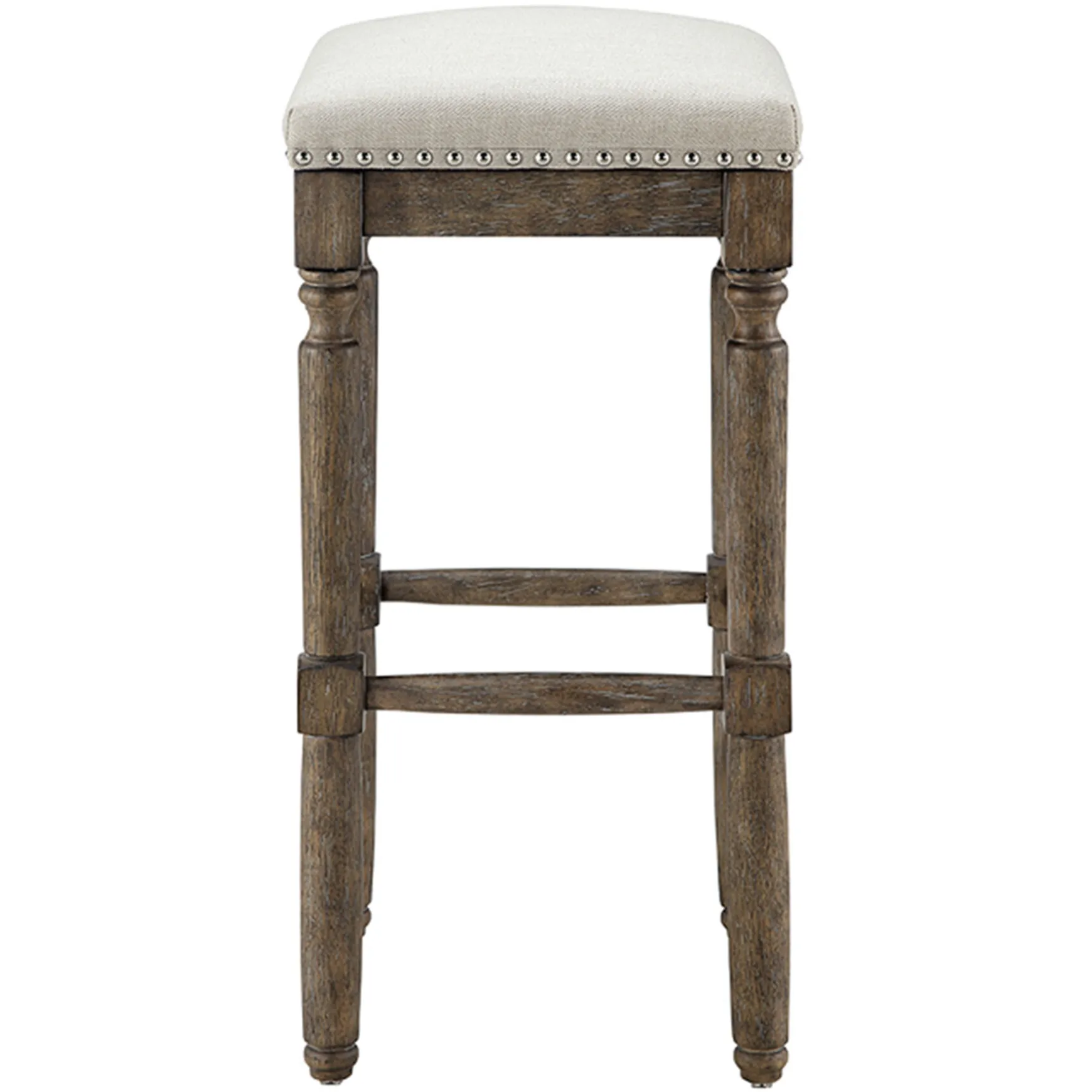 Aiden Upholstered Tan Backless Barstool With Nailhead Trim, 30 Promotion