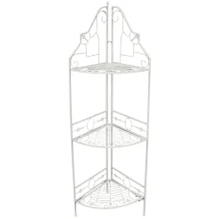 Antique White Scrolled Metal Folding Corner Shelf Rack, 51.5 Premium