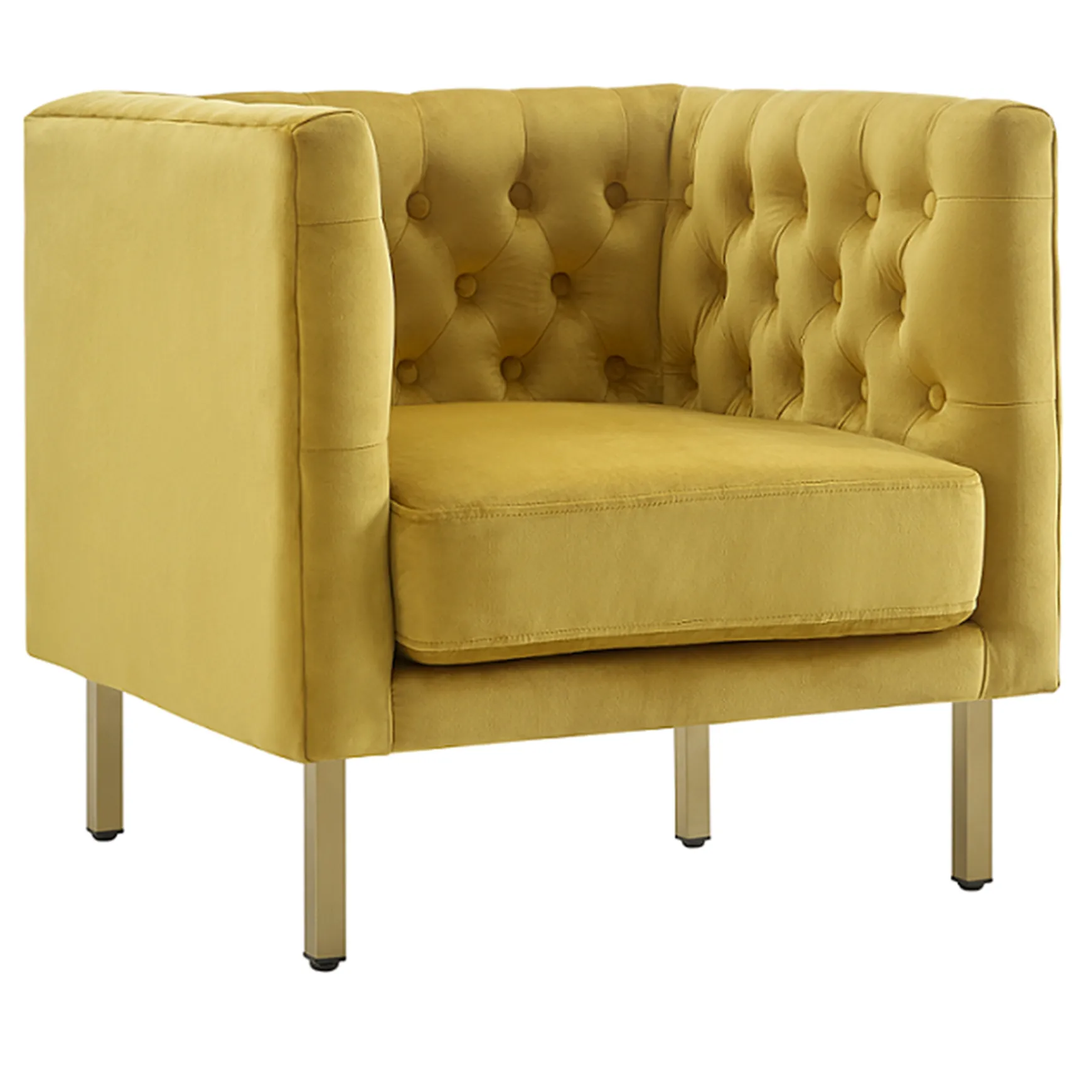 Bendell Yellow Velvet Tufted Accent Club Chair With Gold Legs, Kd Promotion