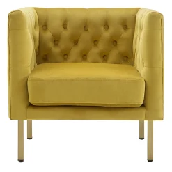Bendell Yellow Velvet Tufted Accent Club Chair With Gold Legs, Kd Promotion