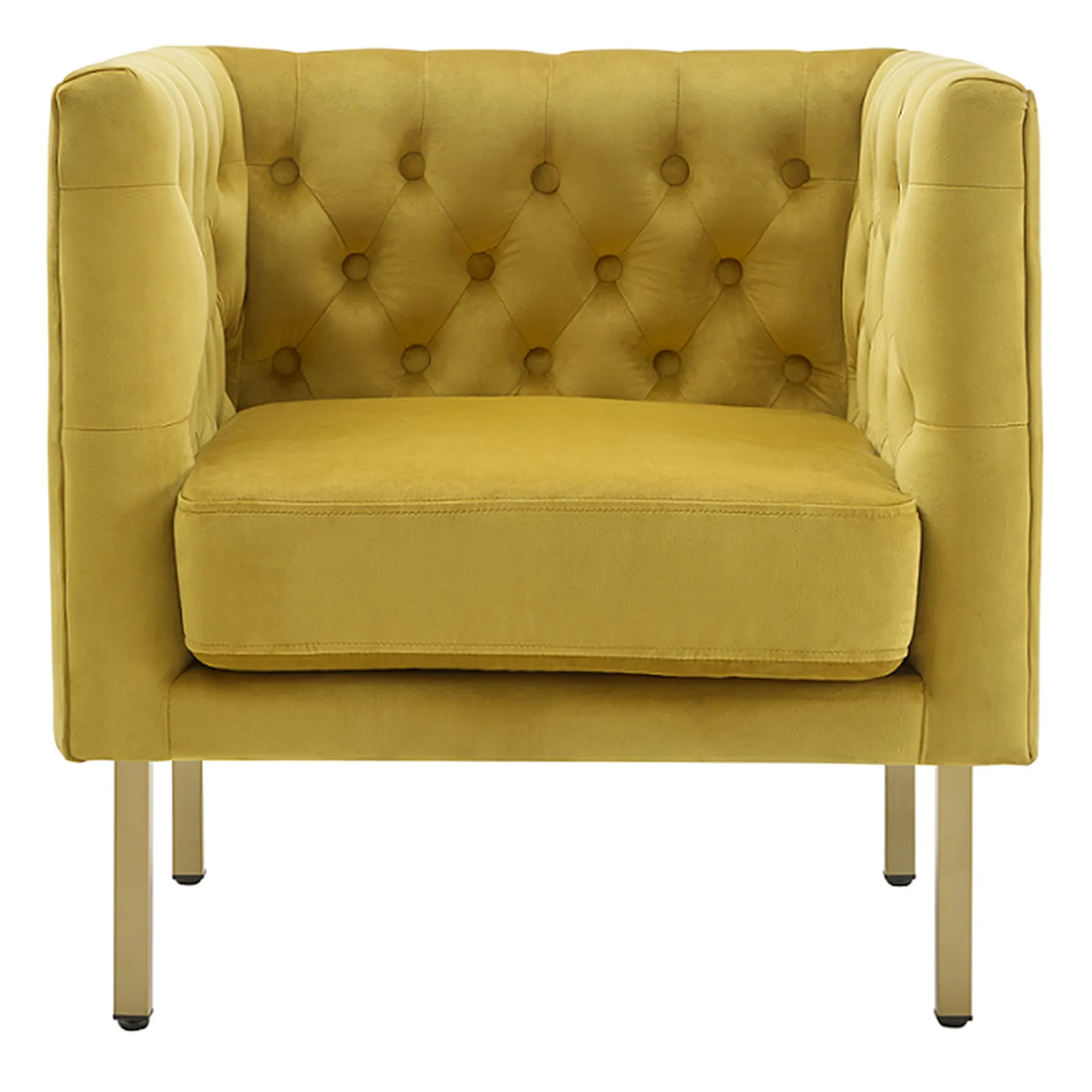 Bendell Yellow Velvet Tufted Accent Club Chair With Gold Legs, Kd Promotion