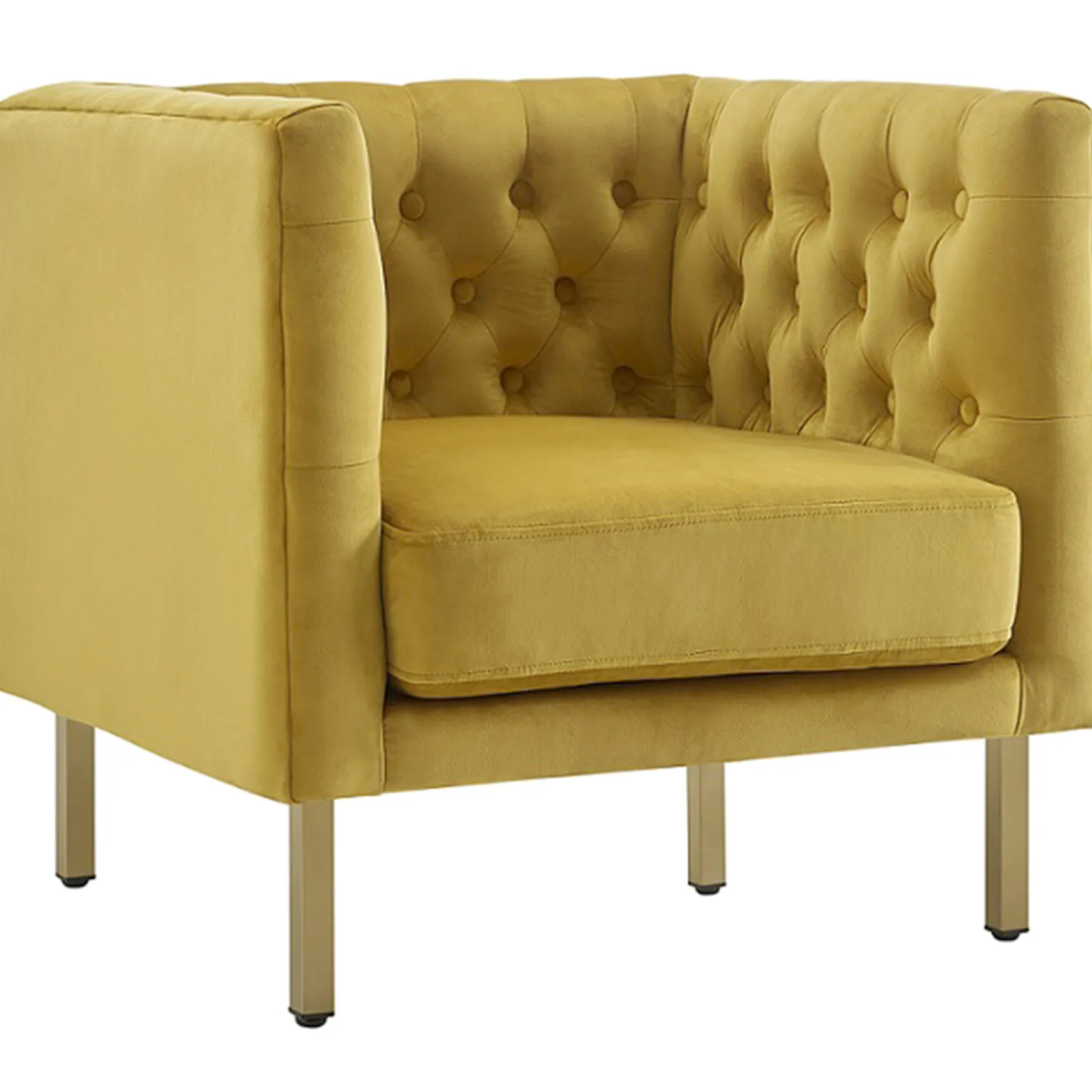 Bendell Yellow Velvet Tufted Accent Club Chair With Gold Legs Opening Sales