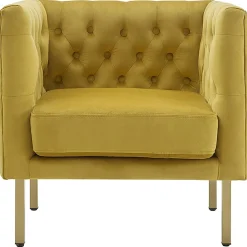 Bendell Yellow Velvet Tufted Accent Club Chair With Gold Legs Opening Sales