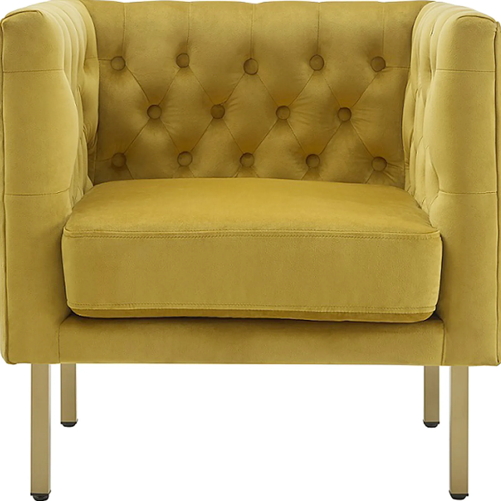 Bendell Yellow Velvet Tufted Accent Club Chair With Gold Legs Opening Sales