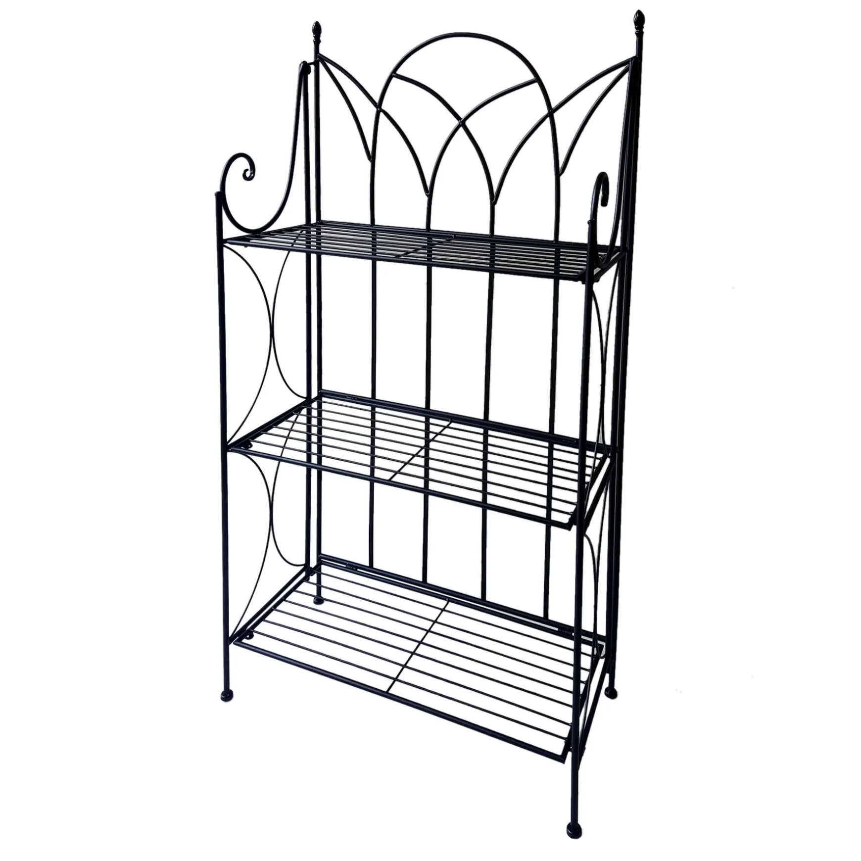 Black 3 Tier Gothic Baker Rack With Metal Wire Shelves Clearance