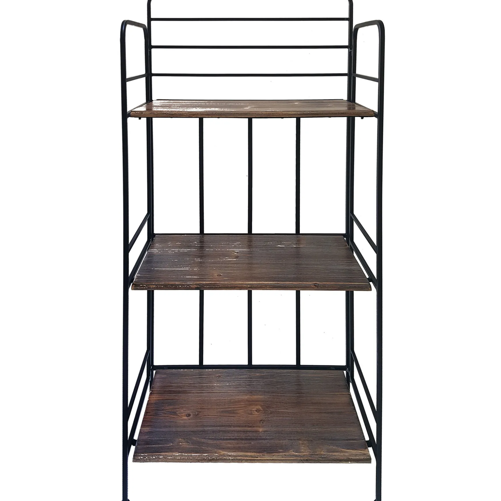 Black 3 Tier Metal Baker Rack With Folding Wood Top Shelves Gift Selection
