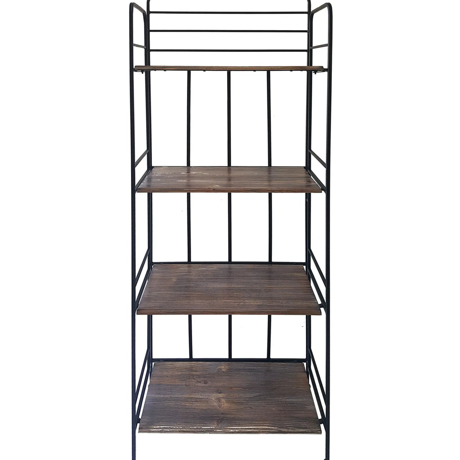 Black 4 Tier Metal Baker Rack With Folding Wood Top Shelves Gift Selection