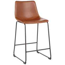 Drake Cognac Modern Industrial Faux Leather Barstool, 30 Less Expensive