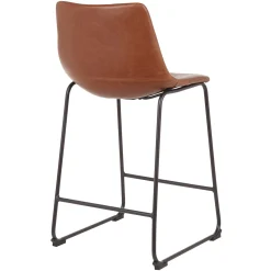 Drake Cognac Modern Industrial Faux Leather Barstool, 30 Less Expensive