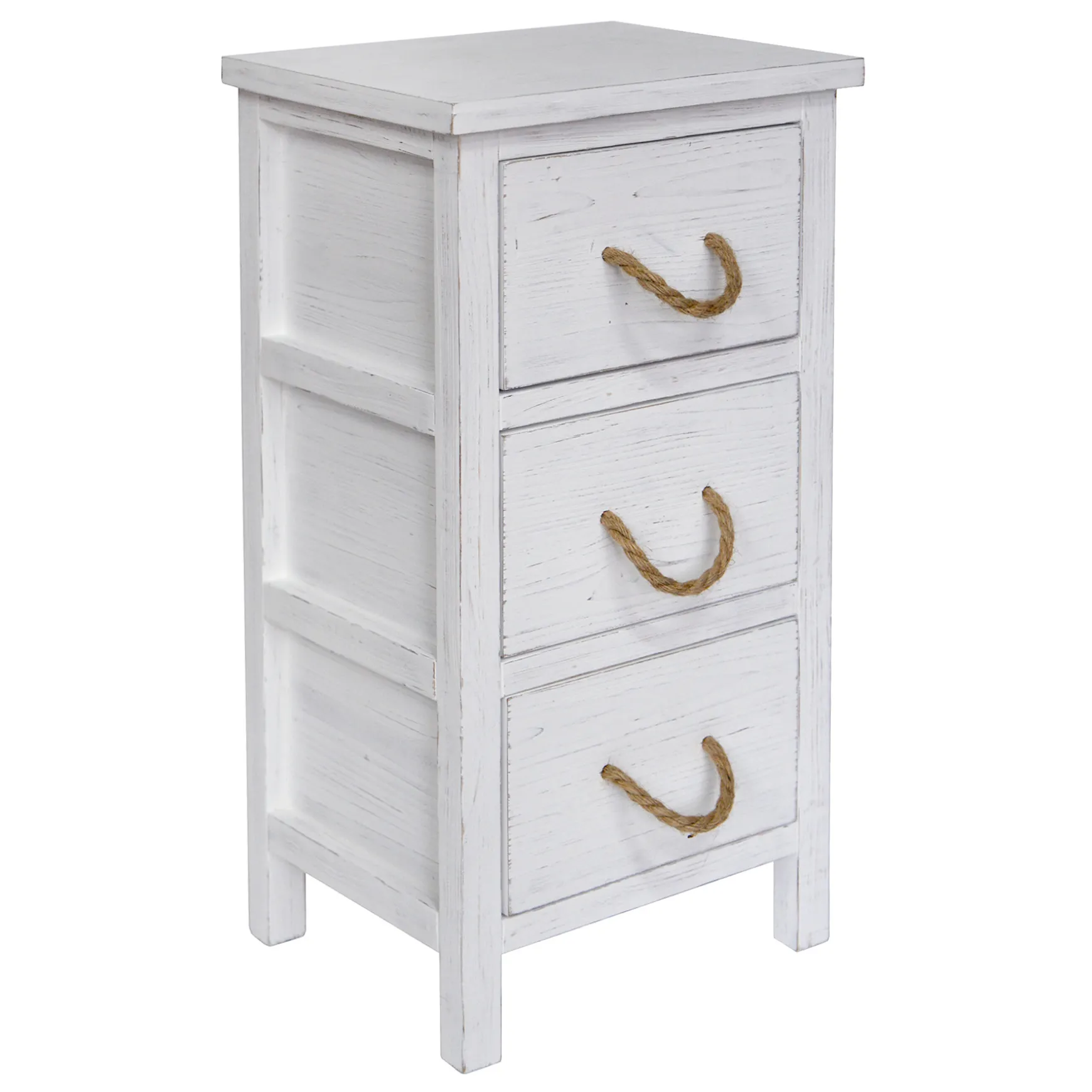 3-Drawer Distressed White Cabinet Outlet