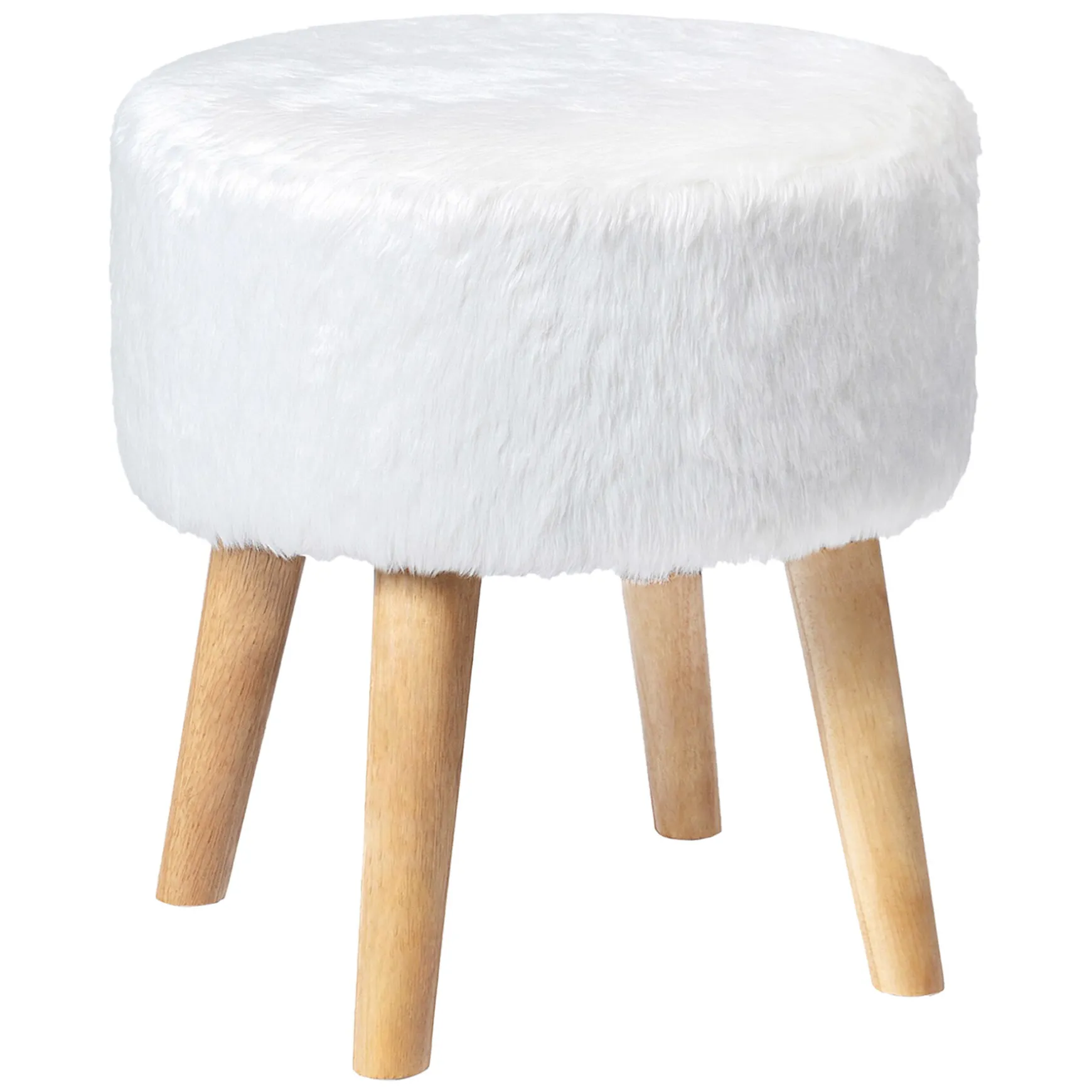 Emmy White Faux Fur Wood Leg Ottoman Good Quality