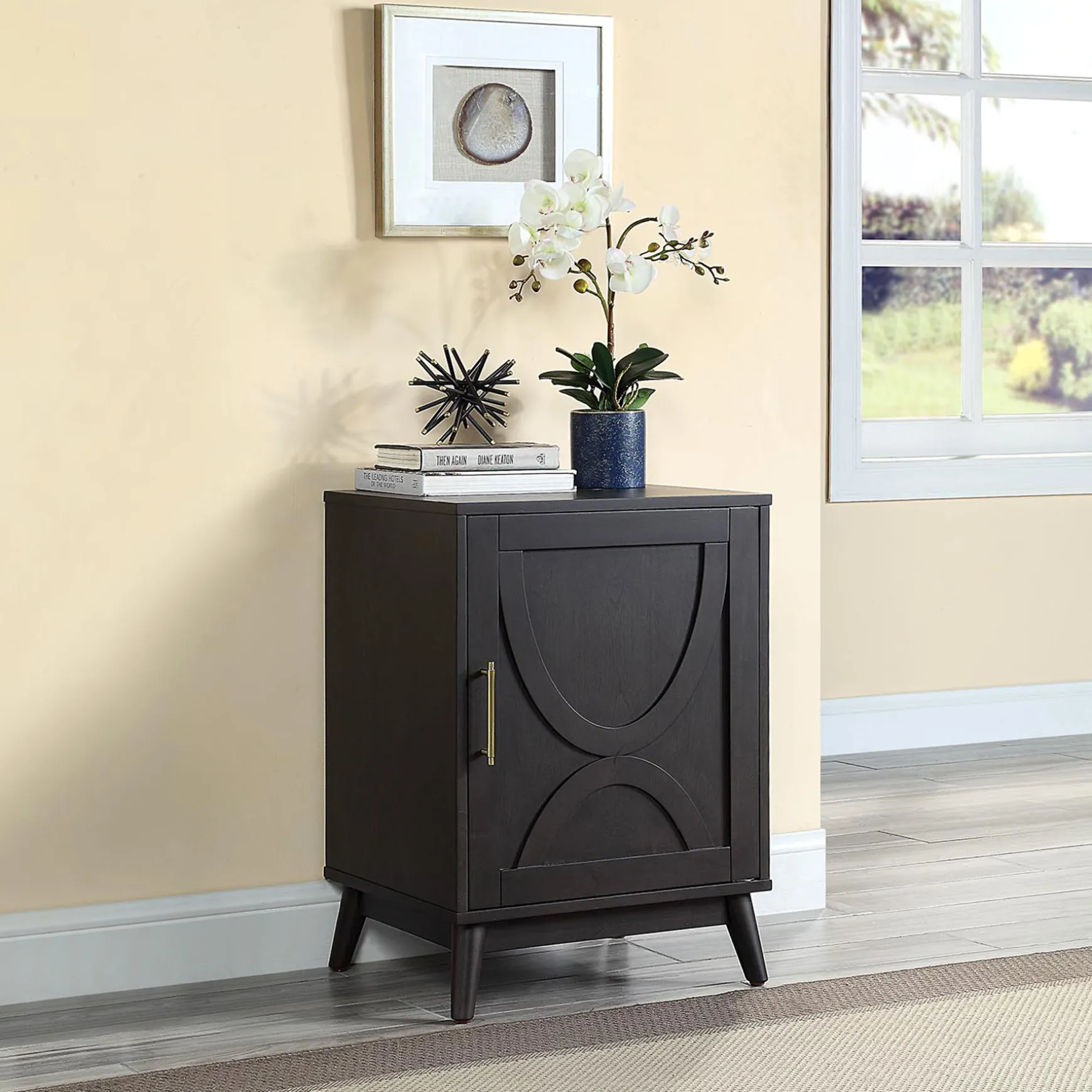 Ezra Dark Brown Cabinet With Gold Handle Promotion