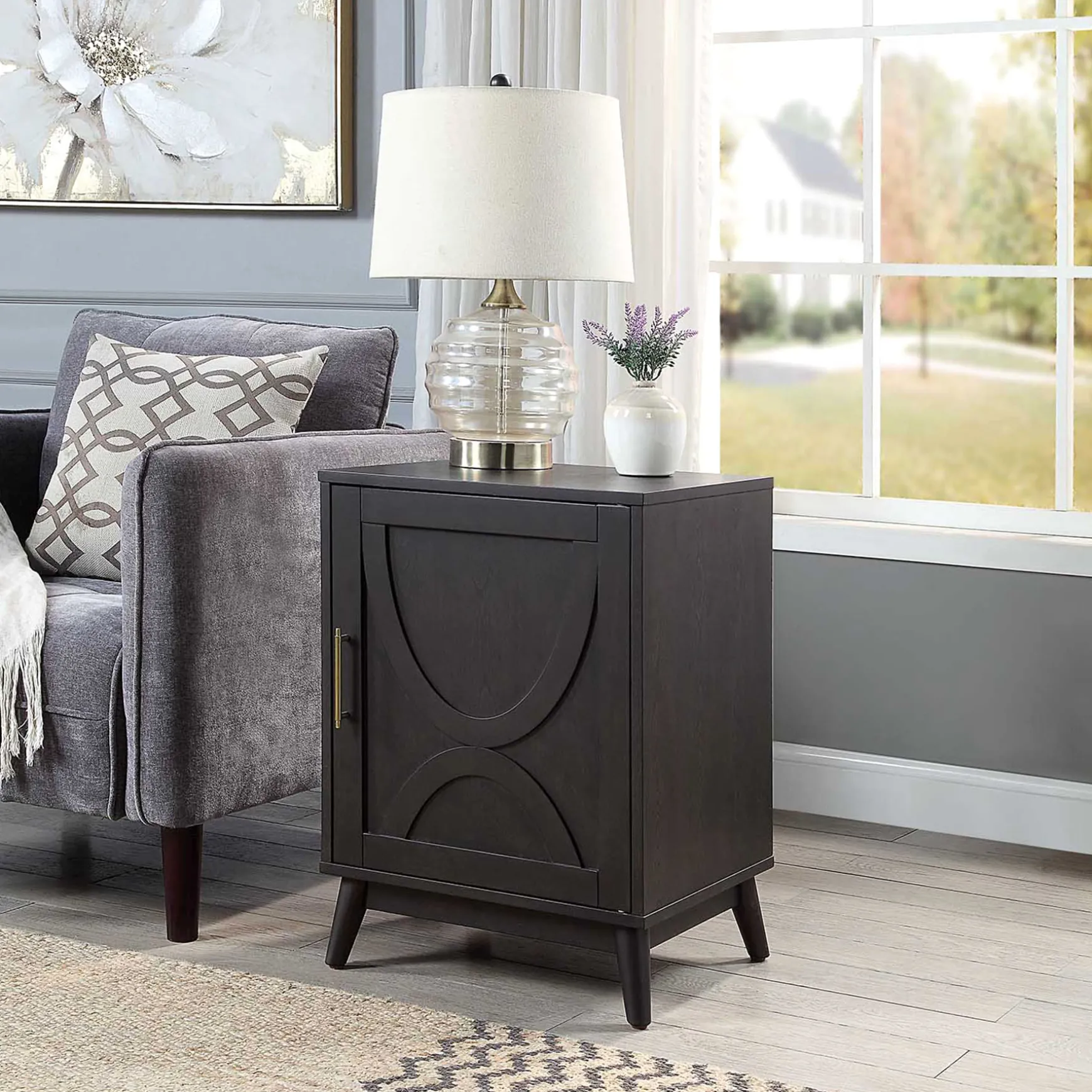 Ezra Dark Brown Cabinet With Gold Handle Promotion