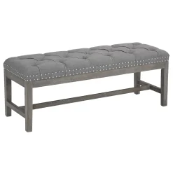 Ferdinand Tufted Tan Linen Wood Bench With Double Nailhead Opening Sales
