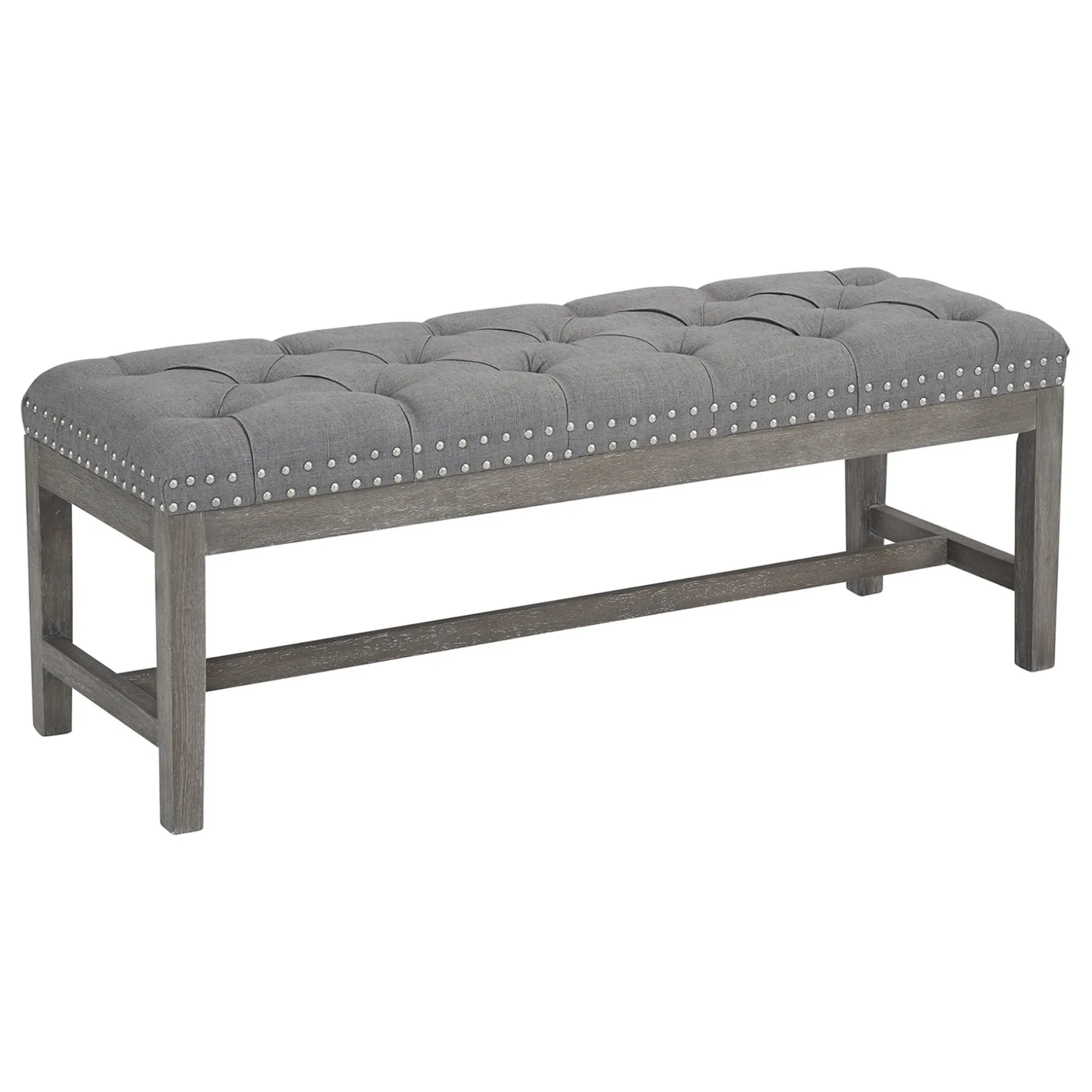 Ferdinand Tufted Tan Linen Wood Bench With Double Nailhead Opening Sales