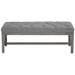 Ferdinand Tufted Tan Linen Wood Bench With Double Nailhead Opening Sales