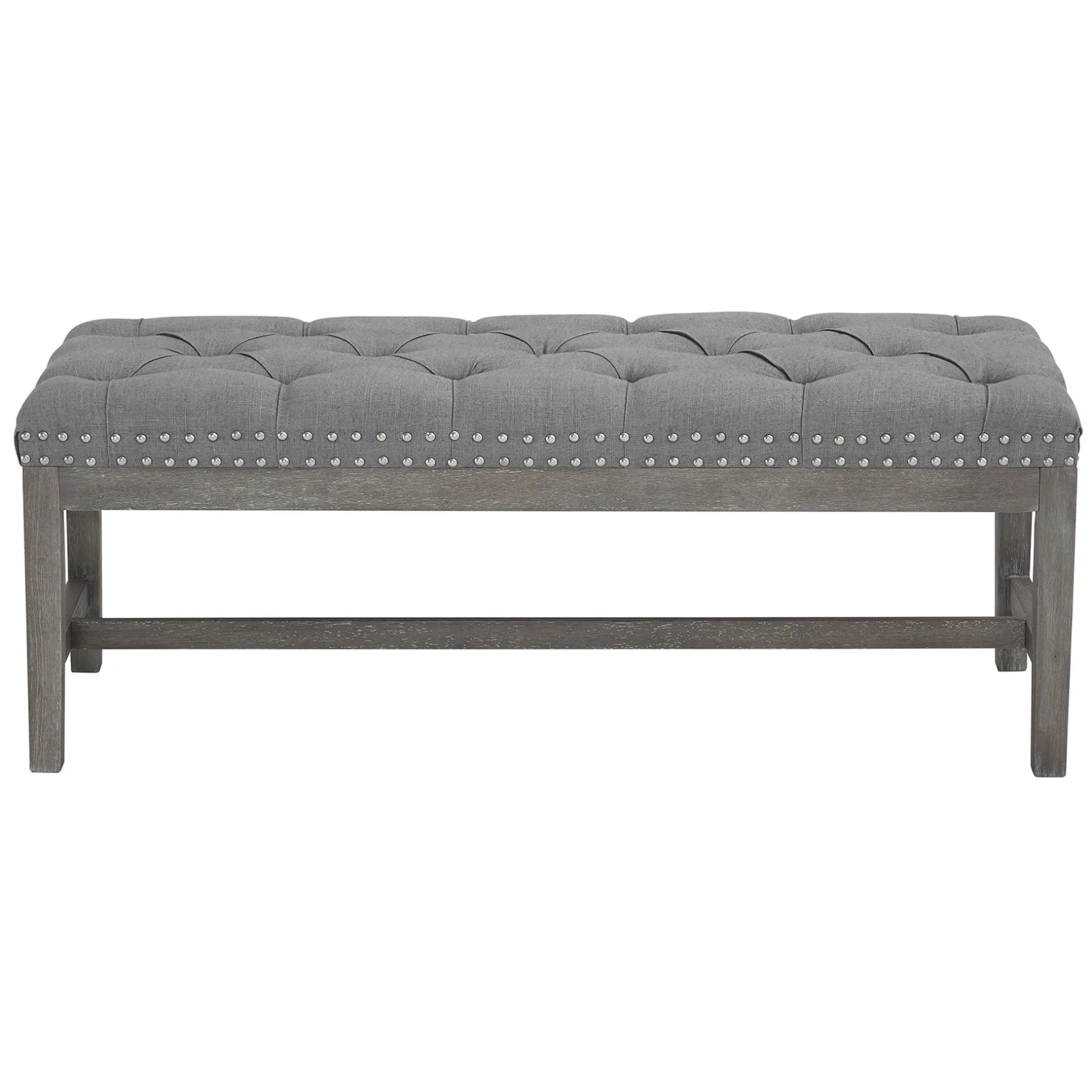 Ferdinand Tufted Tan Linen Wood Bench With Double Nailhead Opening Sales