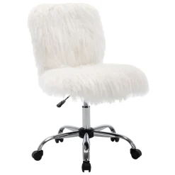 Fiona White Faux Fur Adjustable Office Chair Low Price