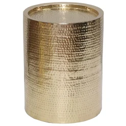 Hammered Gold Metal Drum Accent Table, Small Bargain Sale