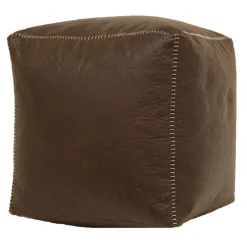 Honeybloom Faux Leather Brown Pouf With Baseball Stitch Opening Sales