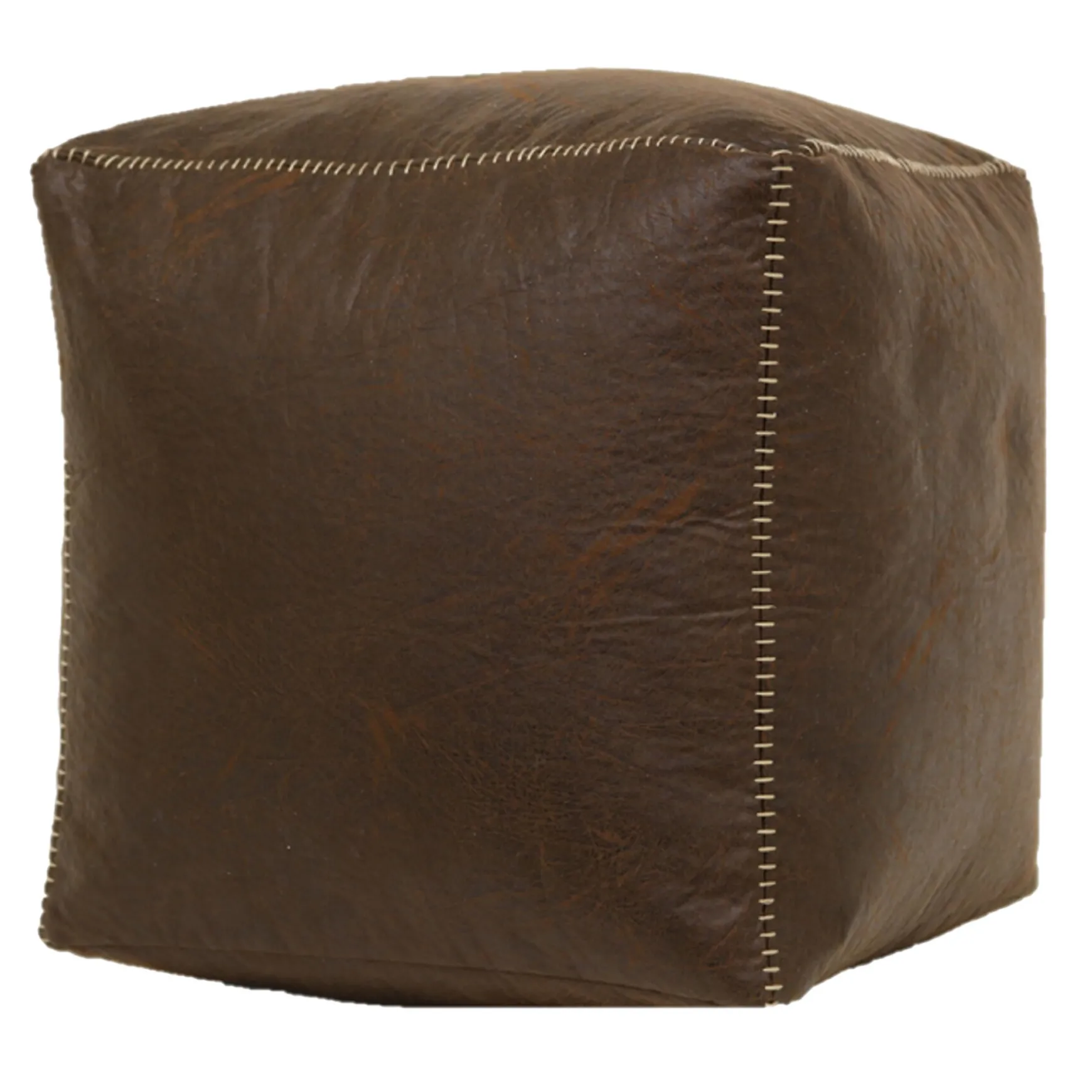 Honeybloom Faux Leather Brown Pouf With Baseball Stitch Opening Sales