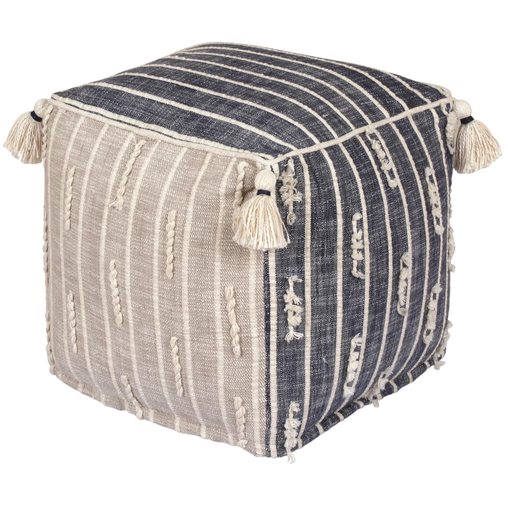 Honeybloom Nora Blue Woven Embroidered Pouf, 18 Promotion