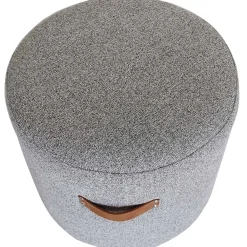 Honeybloom Rica Textured Pouf With Faux Leather Handles, Grey Less Expensive