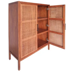 Honeybloom Wood Rattan Door Cabinet Premium