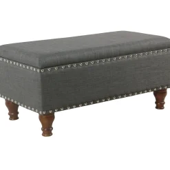 Jasmine Charcoal Grey Upholstered Storage Bench With Nail Heads Discount Online