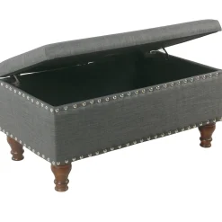 Jasmine Charcoal Grey Upholstered Storage Bench With Nail Heads Discount Online