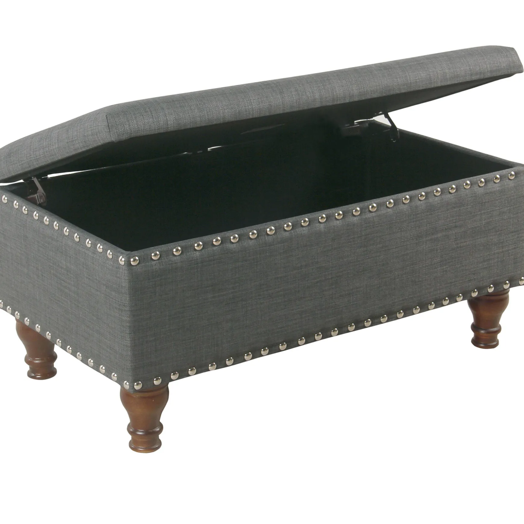 Jasmine Charcoal Grey Upholstered Storage Bench With Nail Heads Discount Online