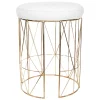Keira Glazed Gold Wire Vanity Stool & Padded White Faux Leather Seat Cheaper