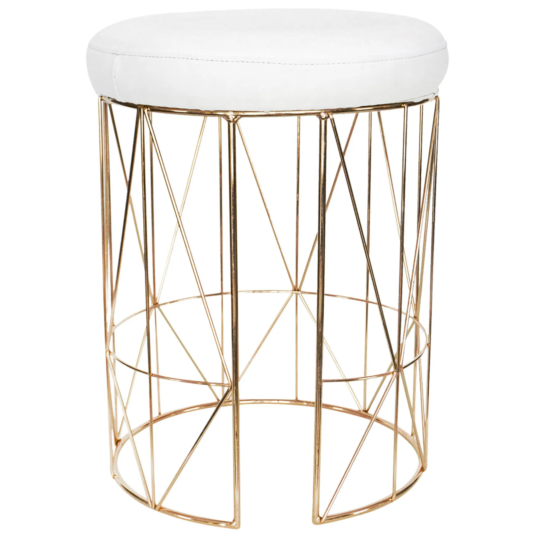 Keira Glazed Gold Wire Vanity Stool & Padded White Faux Leather Seat Cheaper