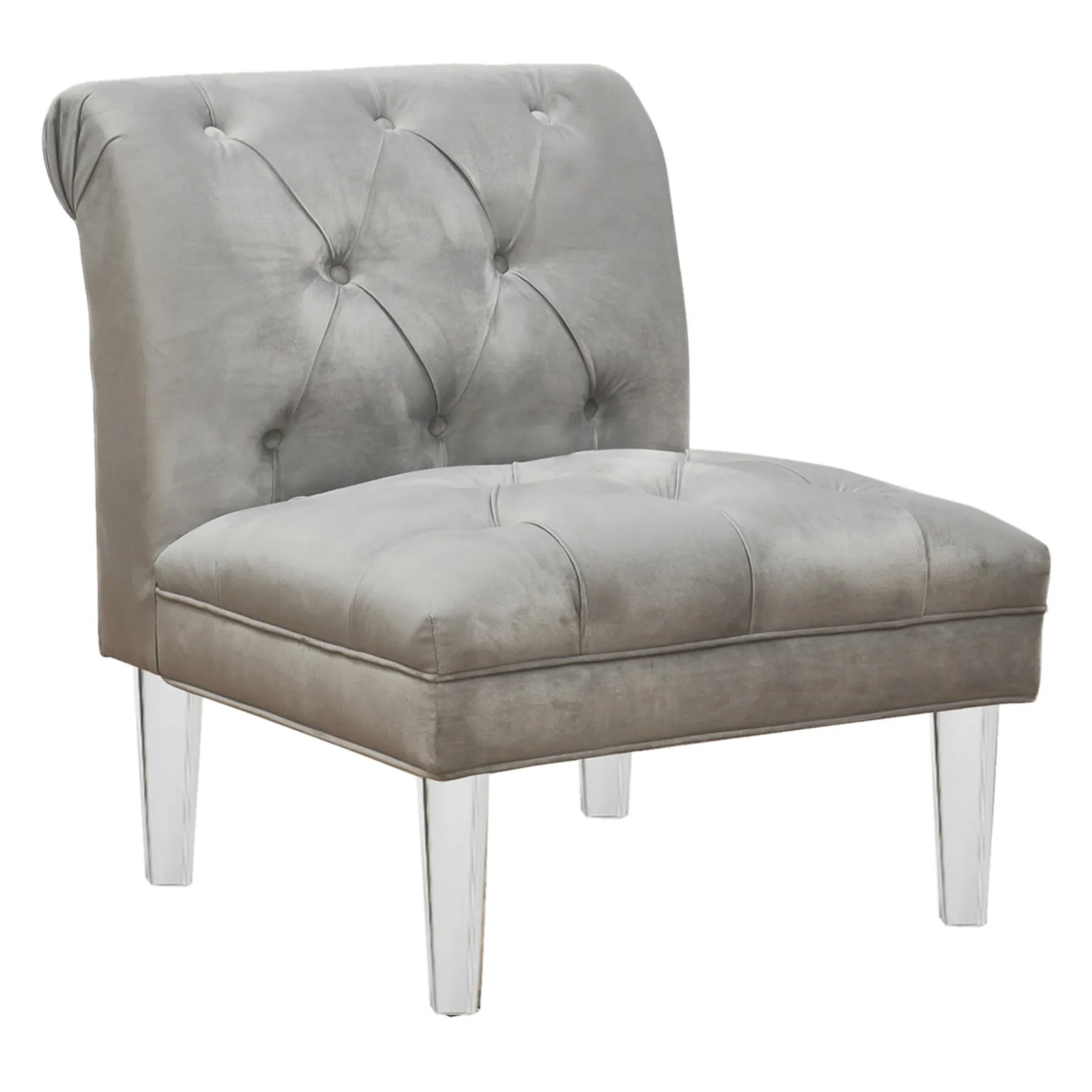 Laila Ali Grey Tufted Accent Chair With Clear Acrylic Legs Outlet
