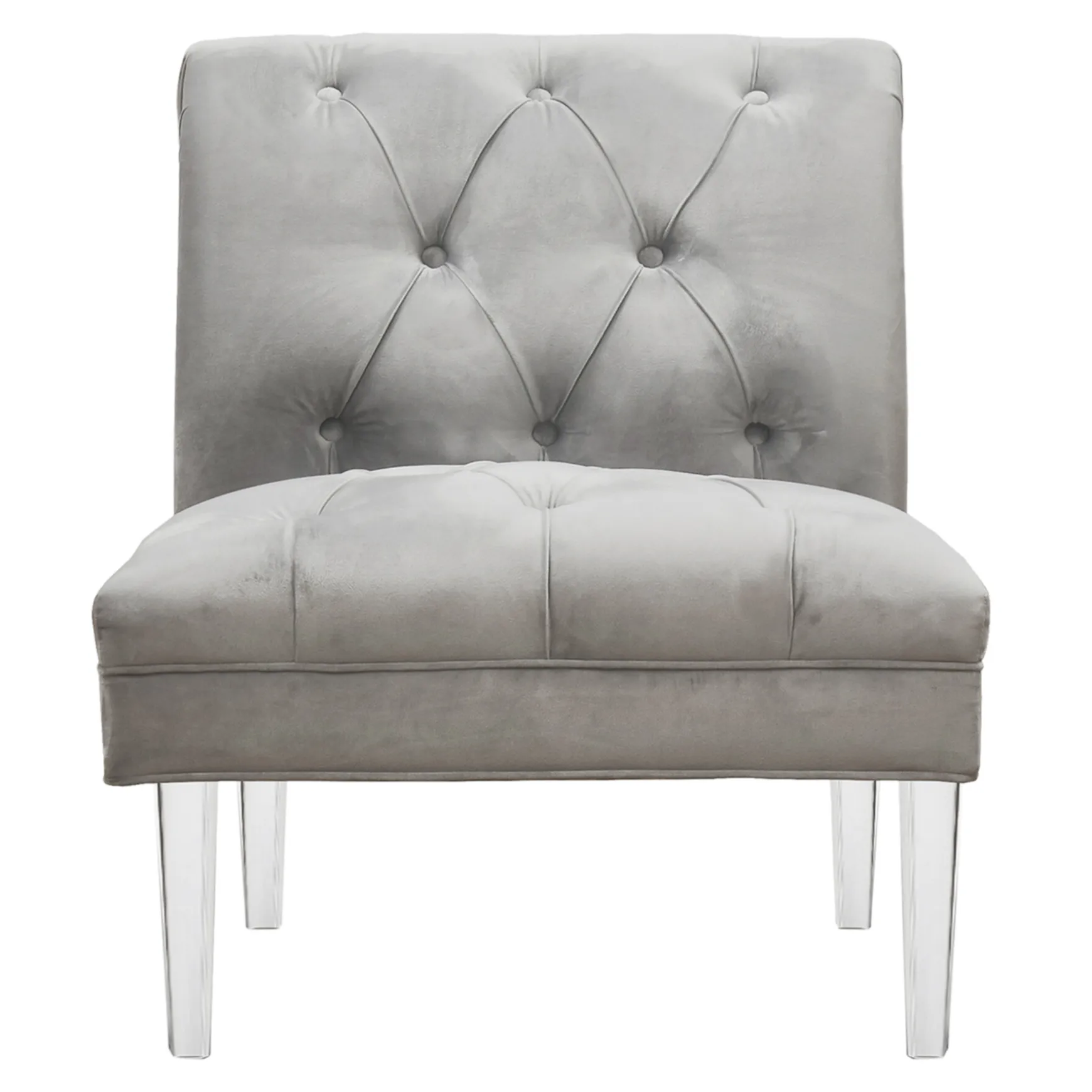Laila Ali Grey Tufted Accent Chair With Clear Acrylic Legs Outlet