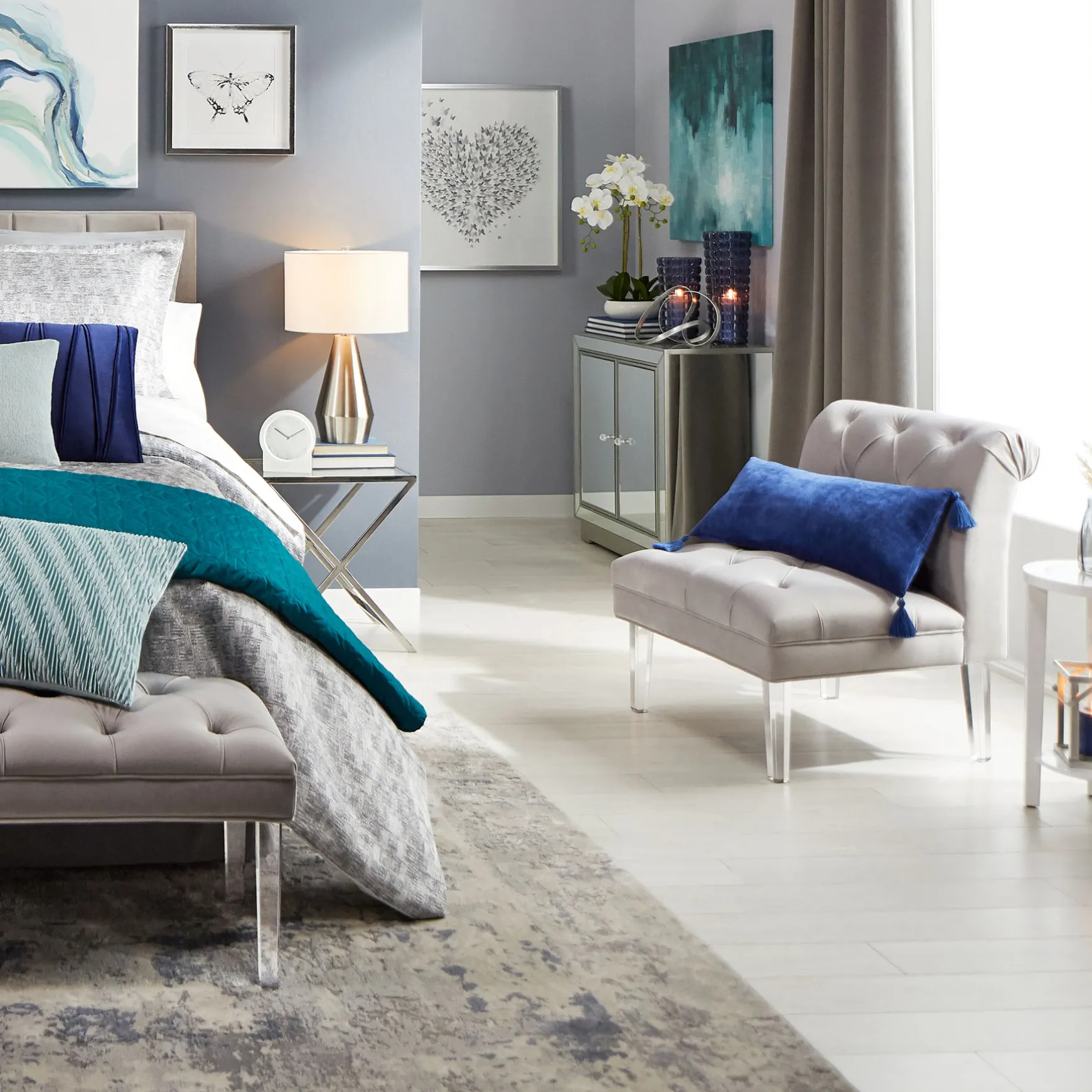 Laila Ali Grey Tufted Accent Chair With Clear Acrylic Legs Outlet