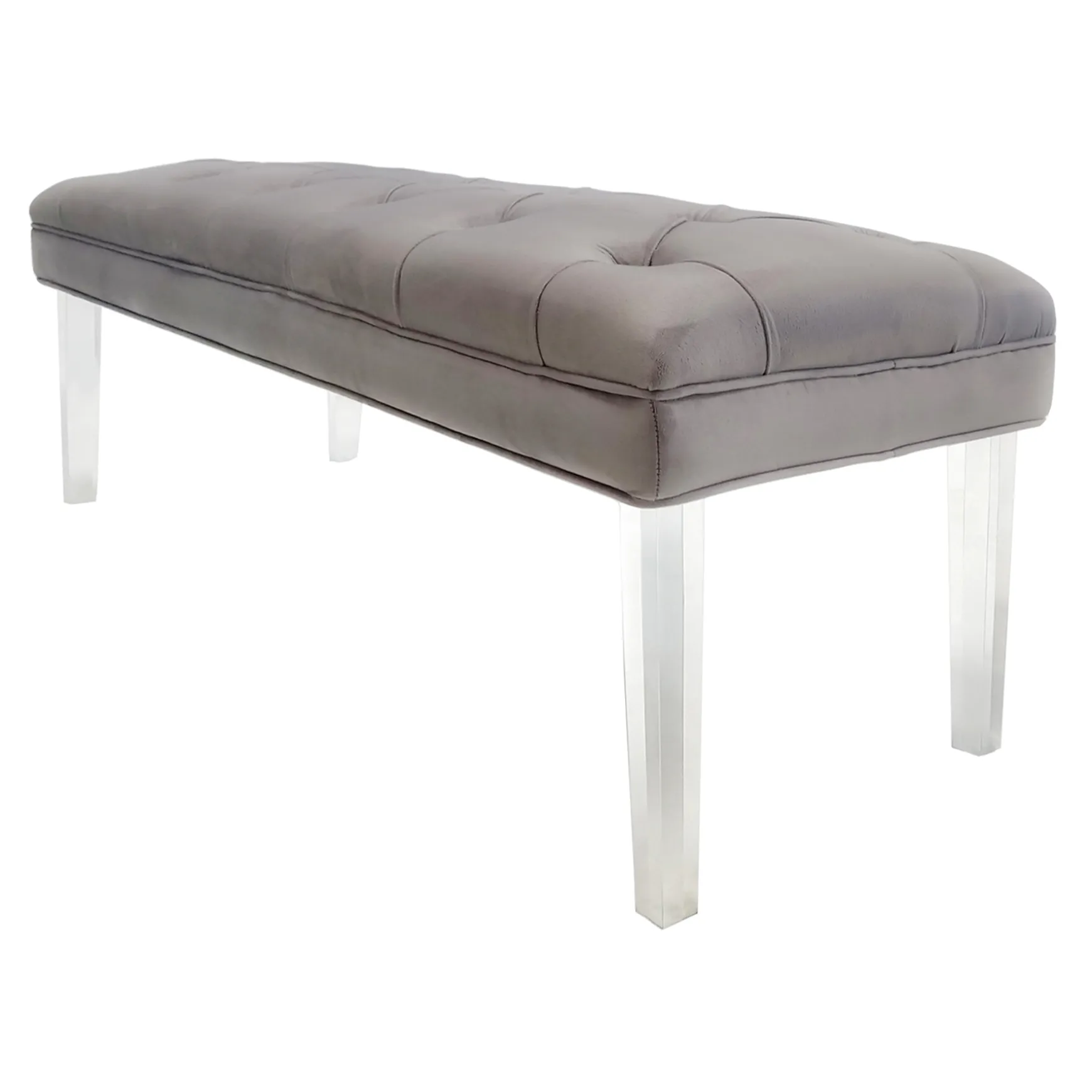 Laila Ali Grey Tufted Bench With Clear Acrylic Legs Promotion