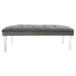 Laila Ali Grey Tufted Bench With Clear Acrylic Legs Promotion