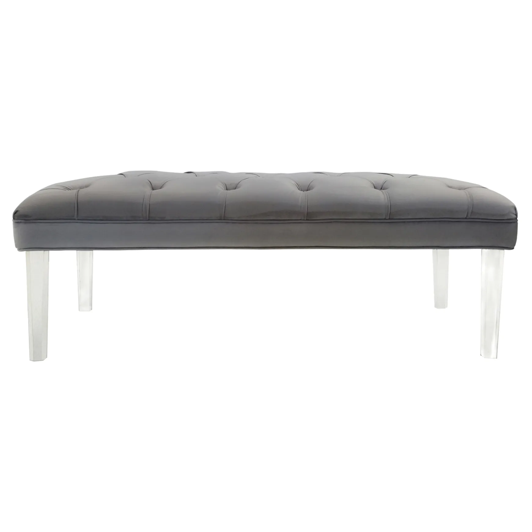 Laila Ali Grey Tufted Bench With Clear Acrylic Legs Promotion