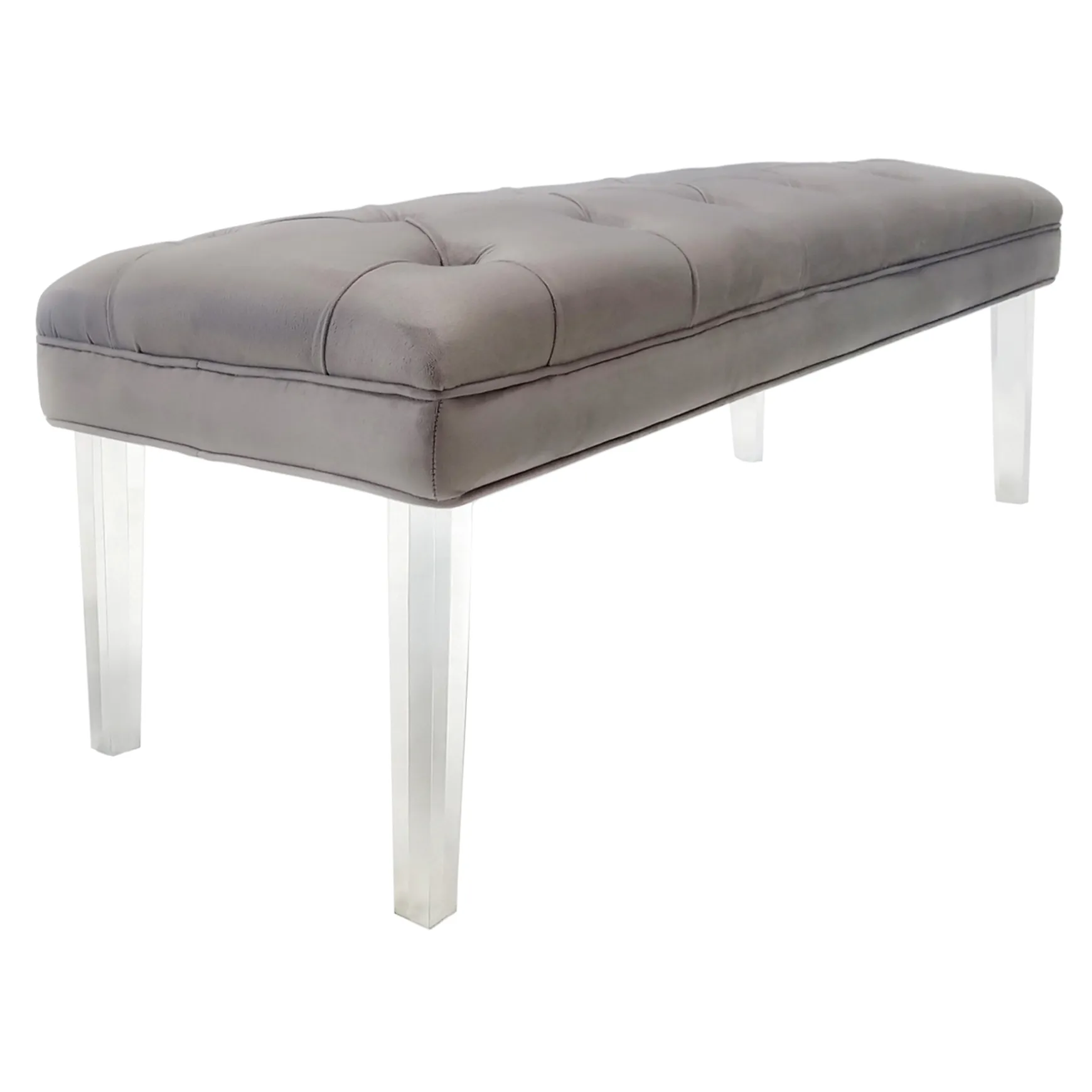 Laila Ali Grey Tufted Bench With Clear Acrylic Legs Promotion