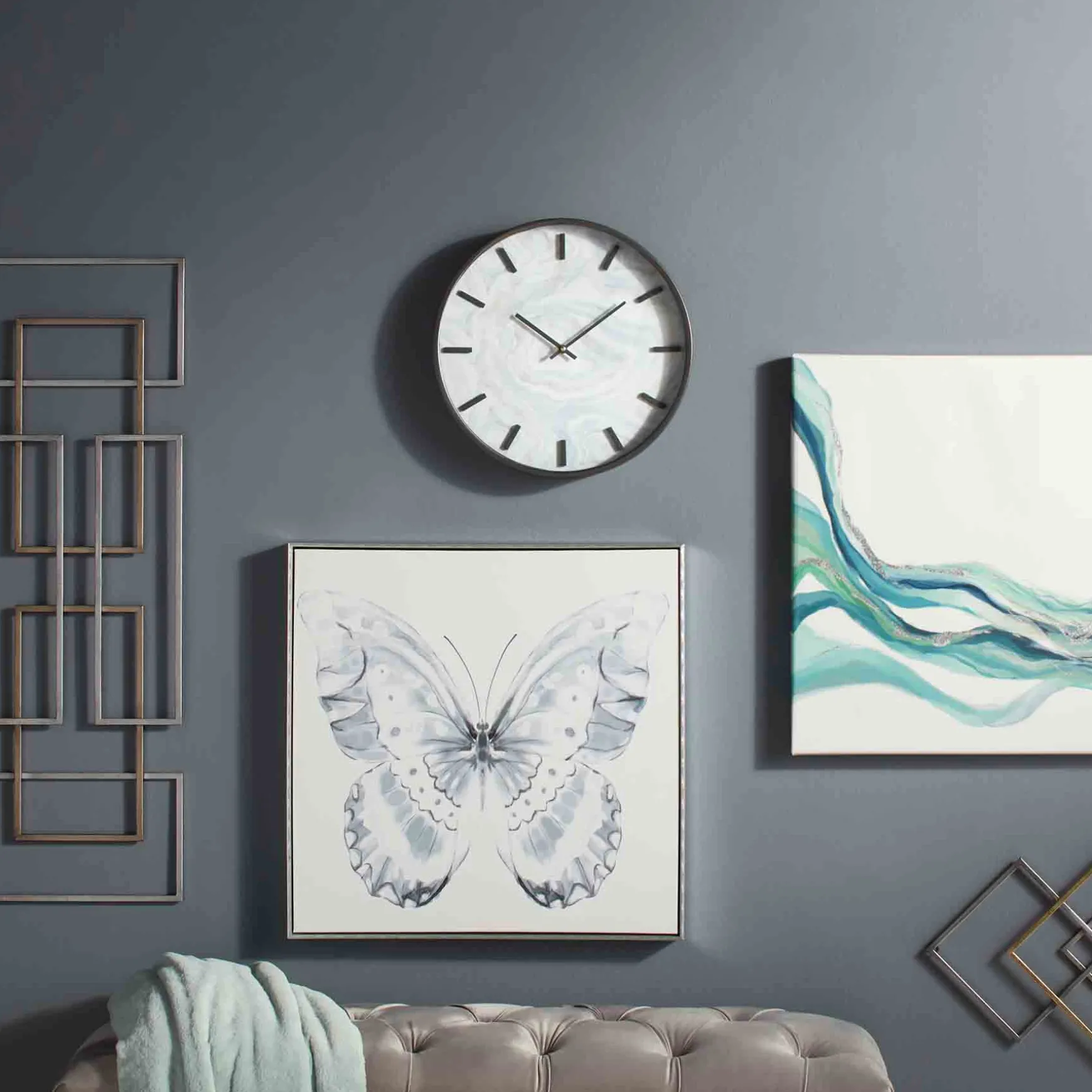 Laila Ali Grey Tufted Bench With Clear Acrylic Legs Promotion