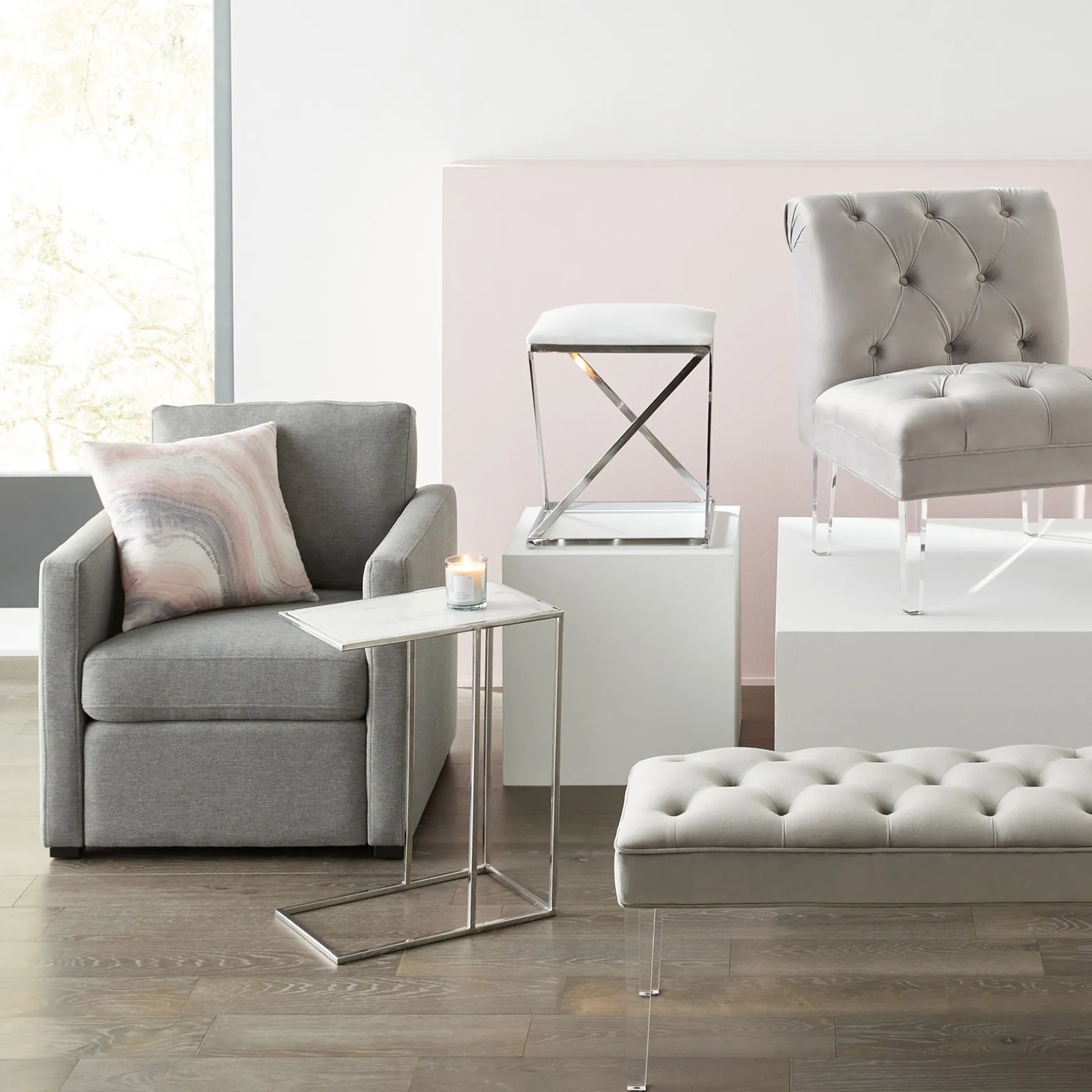 Laila Ali Marbled-Top Silver C-Table Flash Sale