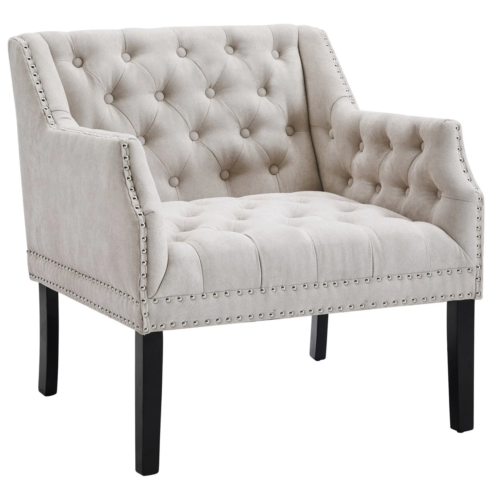 Lena Ivory Velvet Tufted Armchair With Nailhead Trim Discount Online