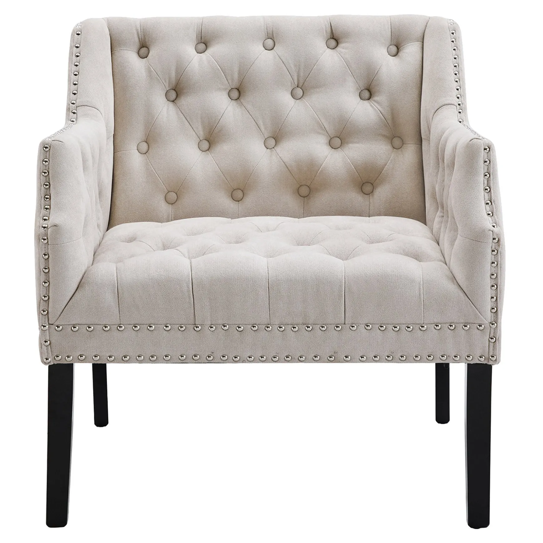 Lena Ivory Velvet Tufted Armchair With Nailhead Trim Discount Online