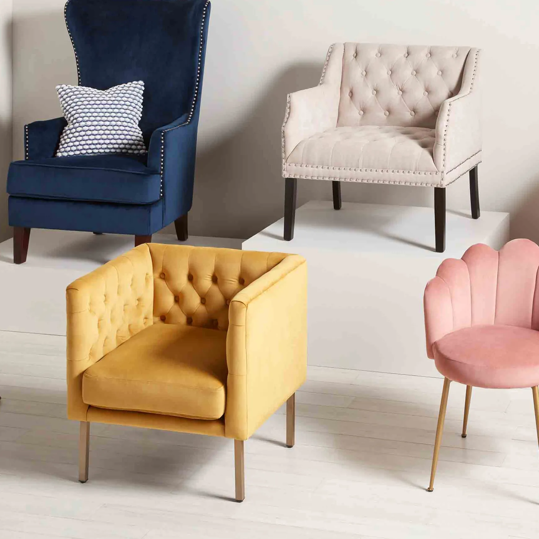 Lena Ivory Velvet Tufted Armchair With Nailhead Trim Discount Online