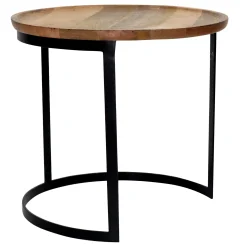 Mango Wood Top Side Table With Metal Base, Large Clearance
