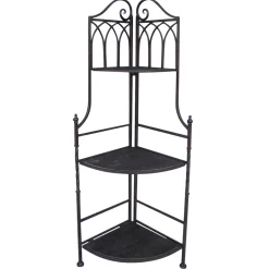 Metal Corner Rack With Brown Decorative Arch & Folding Wood-Top Shelves, 47 Gift Selection