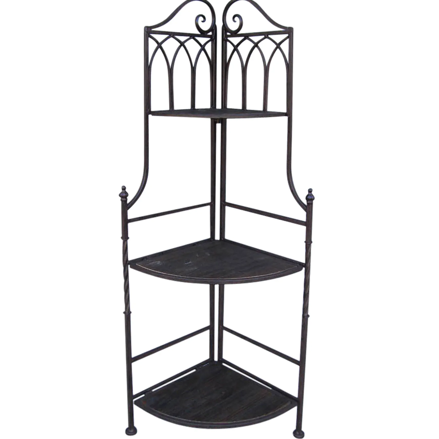 Metal Corner Rack With Brown Decorative Arch & Folding Wood-Top Shelves, 47 Gift Selection