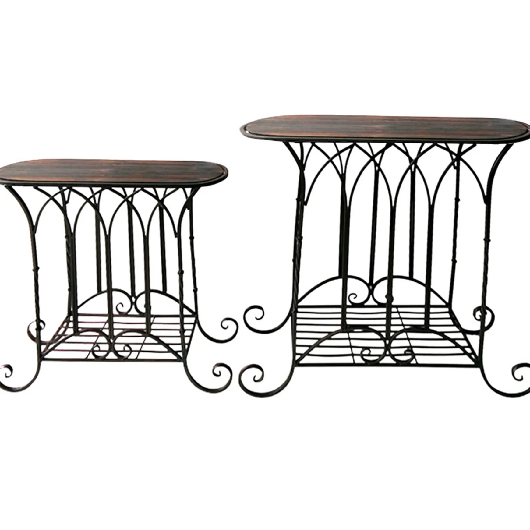 Oval Wood Top Gothic Table With Brown Arch Decorative Metal, Small Good Quality