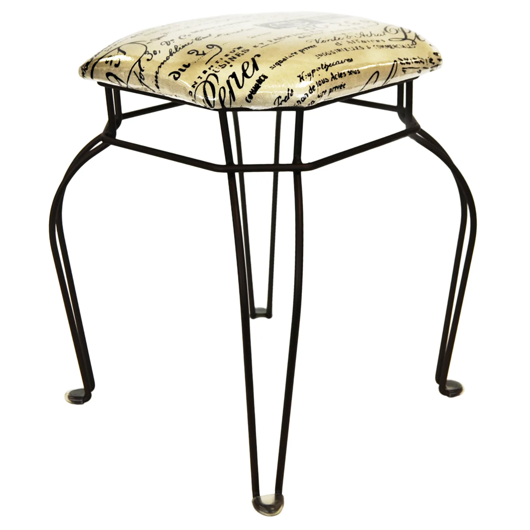 Paris Post Matte Black Wire Vanity Stool/Taupe Printed Fabric Seat Gift Selection
